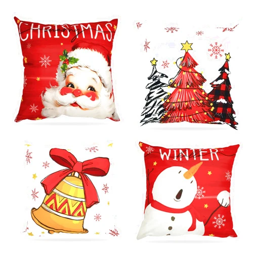 Mocsicka Christmas Pillow Covers Santa Snowman Decorative Throw Pillow Cover Outdoor Polyester Cushion Cases for Farmhouse Sofa Couch Set of 4 (Red, 18x18 inch)