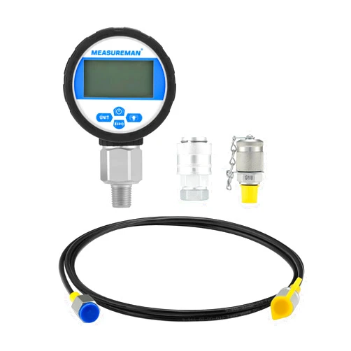 MEASUREMAN 10000PSI Digital Hydraulic Pressure Test Coupling Kit, 63-Inch Hose, G1/8 & Caterpillar Connectors, 0.4% Accuracy, 1/4’’ NPT Gauge for Excavators and Industrial Systems