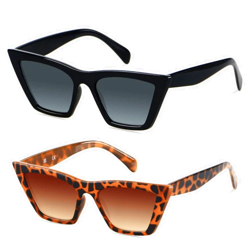 LYZOIT Cat Eye Sunglasses Women 2 Pack Square Cateye Frames Fashion Vintage Classic Retro Sun Glasses Cool Trendy Shades