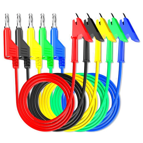 Goupchn 5PCS Test Leads 4mm Stackable Banana Plug to Crocodile Alligator Clips Flexible Cable Wire 3.3ft/1m for Multimeter Electrical Testing