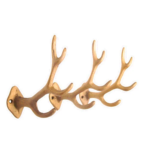 Wowser Antler Wall Hooks, Set of 3, Wall Mounted Decoration, Rustic Decor, 5.5 Inches (Gold Toned)