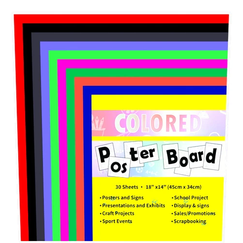 Pmybupo 30 Pcs 14x18 Poster Board 10 Assorted Color Blank Graphic Display Boar,Bright Color Cardstock School Project Poster Board Paper for Art and Craft Graphic Display Presentation Drawing