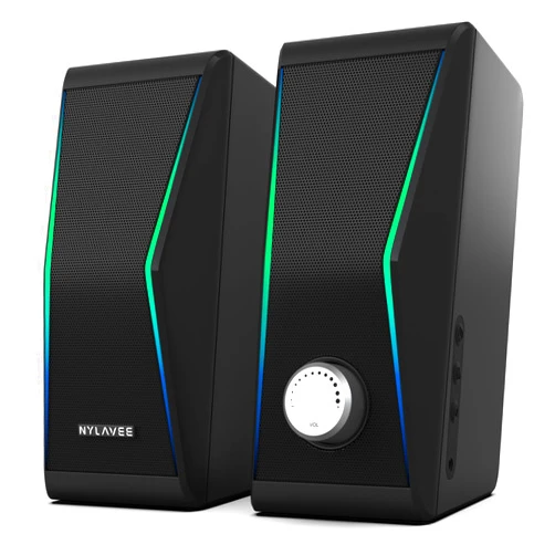 Nylavee Computer Speakers, Bluetooth 5.0 Hi-Fi Stereo PC Speakers, 4 Dynamic Lighting Modes Speakers for PC, AC Adapter Powered and 3.5mm AUX-in Computer Speakers for Desktop Monitor, Laptop, Tablet, Phone