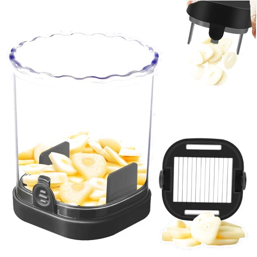 CEHNCEH Garlic Slicer, Press Garlic Cutter, Super Thin Garlic Slicer, Fast Slicer, Rust Proof, Dishwasher Safe, Easy Clean to Disassemble (Black)