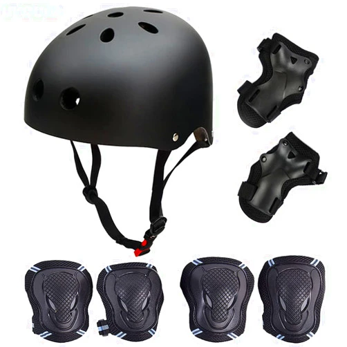 Besmall Skateboard/Skate Protection Pads Set with Helmet-SymbolLife Helmet with 6pcs Elbow Knee Wrist Pads for Kids Youths BMX/Cycling/Rollerblading for Head M (20.5-22.4 inch) Black