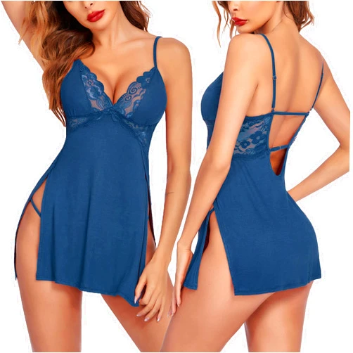 Avidlove Women Lingerie Lace Chemise Sexy Nightgown Modal Babydoll Side Slit Sleepwear