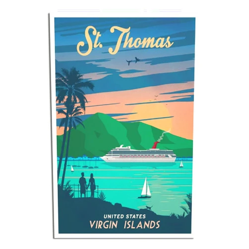 ZHBIN Virgin Islands Vintage Travel Poster United States ST. THOMAS Liner Canvas Art Poster Picture Wall Decor Modern Bedroom Family Office Decorative Posters Gift Painting Posters 24×36inchs(60×90cm)