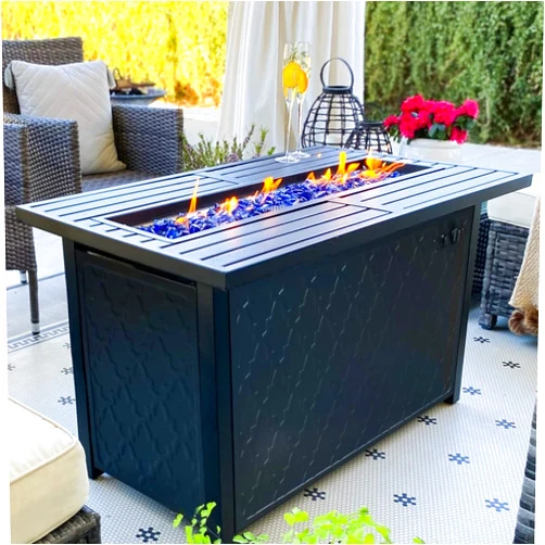 Sophia & William Propane Gas Fire Pit Table 45 Inch 50,000BTU Rectangular Outdoor Firepits for Outside Patio with Lid and Blue Fire Glass, Black