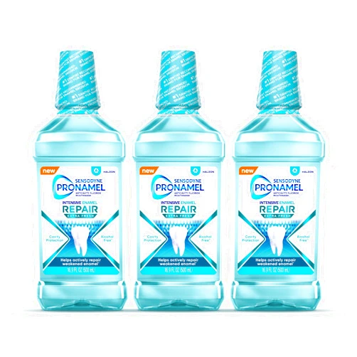 Sensodyne Pronamel Intensive Enamel Repair Mouthwash to Help Actively Repair Enamel and Protect Against Cavities, Extra Fresh, 3 x 16.9 fl oz