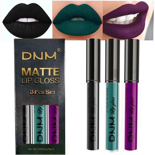 AMY'S DIARY Matte Dark Green Purple Black Plum Liquid Lipstick 3Pcs Sets,24-hour Lipstick Dark Deep Maroon Purple Plum black Lip Stain 24 Smudge Waterproof for Women (Set19)