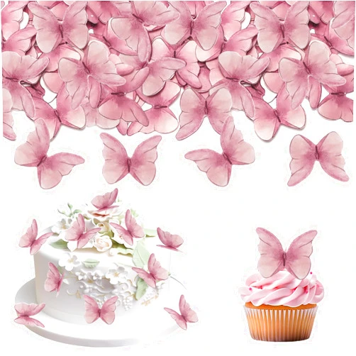 Qiaozeng 48 Pack 3D Edible Butterfly Cupcake Toppers Wafer Paper Pink Lovely Butterfly Edible Cake Decorations Butterfly Cake Toppers for Wedding Baby Shower Birthday Party Cake Decor Supplies