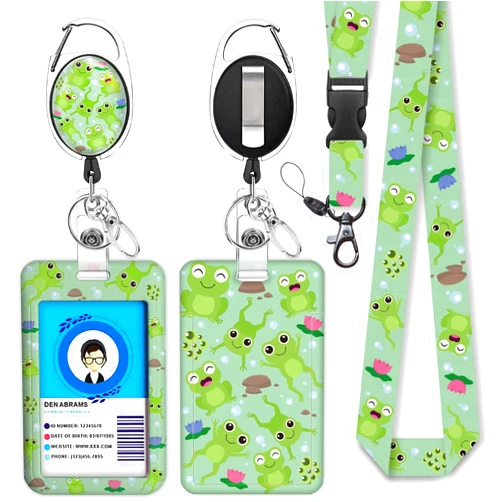 GIANCOMICS Cute Frog Lanyards for Id Badges, Retractable ID Badge Holder with Detachable Lanyard, Fashionable Badge Reel Heavy Duty with Carabiner Clip, Nurse Teacher Office Gifts