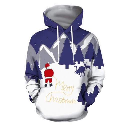 KUDICO Ugly Christmas Sweatshirts for Men Plus Size Pullover Hoodies Funny Cute Tops Santa Elk Print Outerwear with Pockets XX-Large D#purple