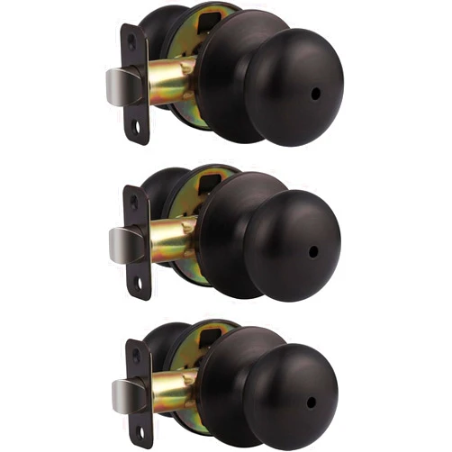 Brotima 3 Pack Privacy Door Knob, Keyless Oil Rubbed Bronze Flat Ball Knobs with Lock, Interior Round Lock Set for Bedroom, Bathroom, Reversible for Right/Left Handed Door