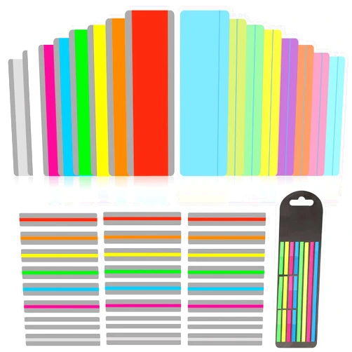 Wiwaplex 48 Pieces Guided Reading Strips 3 Style Reading Highlighter Strips 8 Colored Reading Overlays with Transparent Highlighter Stick Tabs Reading Bookmark for Dyslexia