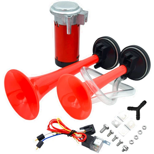 LIYYOO Dual Trumpet Air Horn with Compressor,12V 135db Air Horn Kit,for Any 12V Vehicles Trucks Lorrys Trains Boats Cars Motorcycle SUV Vans,Small Dual Trumpet Horn,Easy to Install, By LIYYOO