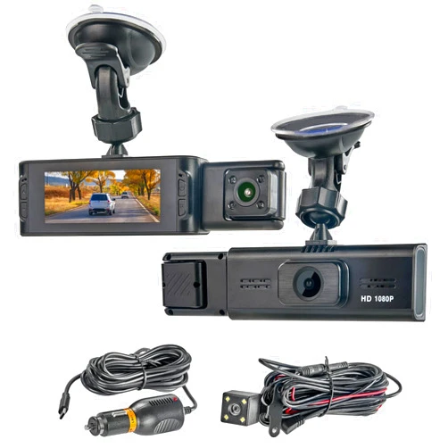Wfatxn 3 Channel Dash Cam, Dash Camera, 1080P Full UHD Car Camera Front and Rear Inside with 64GB Card, Super Night Vision,3.16'' IPS Screen,170°Wide Angle,WDR, 24H Parking Mode, Loop Recording