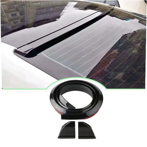 Ziciner Car Trunk Spoiler Lip Kit, 4.9 Ft Anti-Scratch Abrasion Auto Rear Wing Decor Strip, Carbon Fiber Pattern Rubber Spoiler Sticker, Universal Vehicle Exterior Accessory (Bright Black #1.77 in)