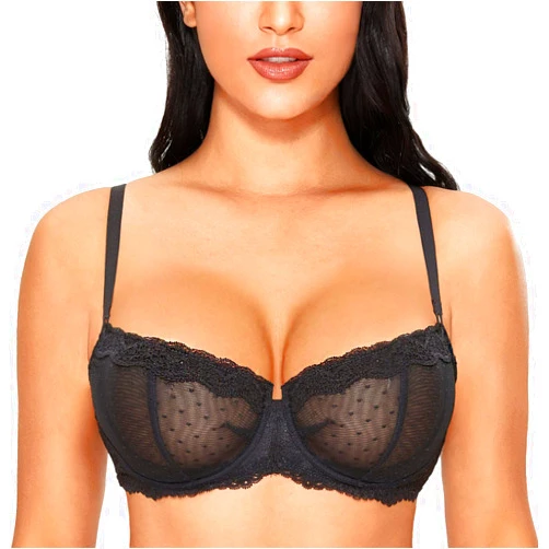 DOBREVA Women's Sexy Lace Bra Underwire Balconette Unlined Demi Sheer Plus Size