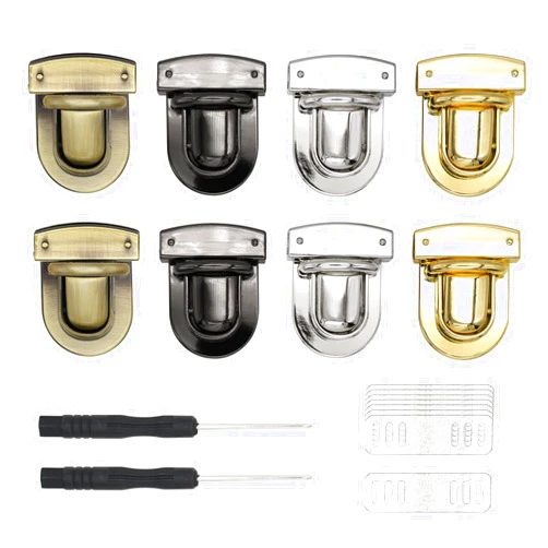Asamuyu 8 Sets Tuck Lock Clasp Catch Purse Buckle Fasteners Wallet Buckle Purse Metal Clasp Locks for DIY Craft Bag Leather Handbags Making (4 Colors)