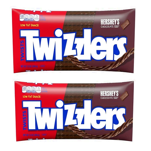 Smiling Sweets Twizzlers Twists - Chocolate Flavored Chewy Candy - 12 ounce bags - Pack of 2 - Low Fat Snacks - Delicious for anyone and anywhere
