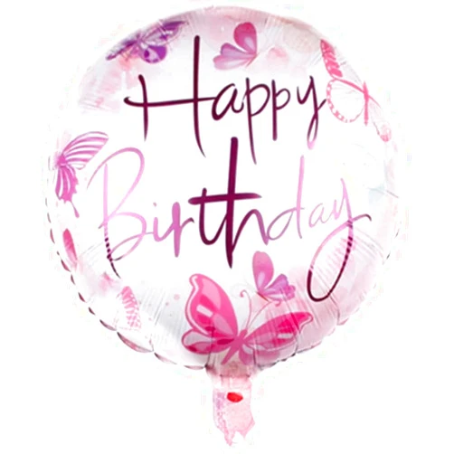 DIWULI Happy Birthday Balloon Pink Butterfly - Happy Bday Balloon, Happy Birthday Foil Balloon Round, Kids Birthday Girl Boy Deco Helium, Balloon for Birthday Party Decoration, Gift Globo Supplies