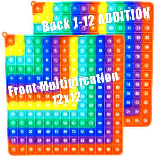 PETBSNVB Multiplication 12x12, Addition 1-12, Math Fidget Popper, Learn Multiplication, Addition with Pop Fidget Toy, Learning tools for students and Children, Bubble Sensory Rainbow (Rainbow-Red)