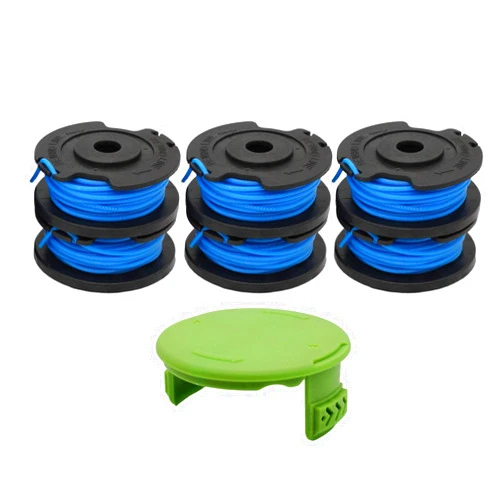 RONGJU 6 Pack Weed Eater Spool for Greenworks 21332 21342 24V 40V 80V Trimmer 16ft 0.065” Single Line String Trimmer Replacement Spool 29252 with 3411546A-6 Spool Cap Covers (6 Spools, 1 Cap)