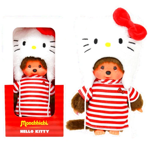 Bandai Monchhichi – Hello Kitty Monchhichi Soft Toy – 80s Monkey – Soft Plush 20 cm for Children and Adults – Children's Toy 2 Years and Above – SE252848