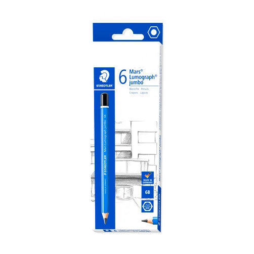 Staedtler Mars Lumograph Jumbo Pre-Sharpened Writing and Art Drawing Pencil, 6B Lead, 100J-6B