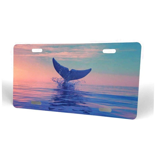 FeHuew Sunset Whale Tail License Plate Front Car Decorative Novelty Auto Plate Tag Vanity Metal Aluminum 12x6 inch Home Wall Decor