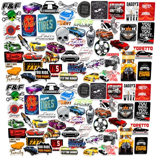 GRAPHICS & MORE Fast & Furious Vinyl Large Deluxe Stickers Variety Pack - Laptop, Water Bottle, Scrapbooking, Tablet, Skateboard, Indoor/Outdoor - Set of 100