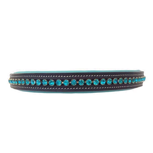 Equitem Teal Padded Leather English Bridle Browband with Teal Crystals
