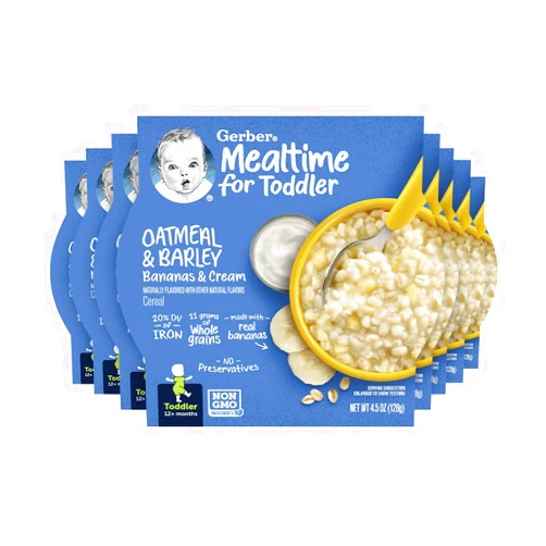 Gerber Baby Cereal Oatmeal & Barley, Bananas & Cream, 4.5 Ounce Self-Feeding Trays (Pack of 8)