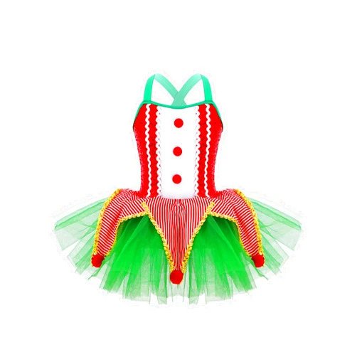 QinCiao Kids Girls Mrs Santa Elf Christmas Costumes Leotard Tutu Dress for Figure Ice Skating Performance