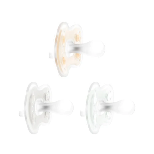 Dr. Brown's Advantage One-Piece Silicone Baby Pacifier, Fully Symmetrical Soother, Ecru/Gray/Green, 0-6m, BPA Free, 3 Pack