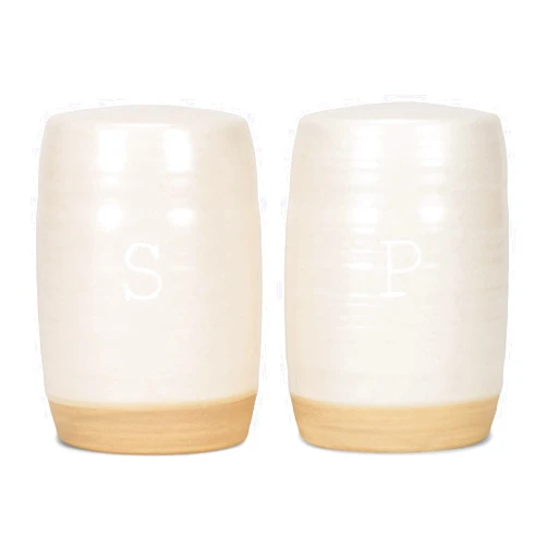 NAT AND JULES Nat & Jules Raw Bottom White 3 x 2 Ceramic Salt and Pepper Shaker 2 Piece Set