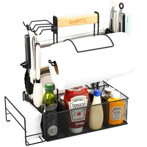 Geesta Grill Caddy, BBQ Caddy for Outdoor Grill, Picnic Camping Caddy with Paper Towel Holder & Magnetic Tool Holder, Condiment Storage Caddy Kitchen Organizer for Camper, Tailgate Accessories