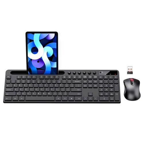 MARVO Wireless Keyboard and Mouse Combo, MARVO 2.4G Ergonomic Wireless Computer Keyboard with Phone Tablet Holder, Silent Mouse with 6 Button, Compatible with MacBook, Windows (Black)