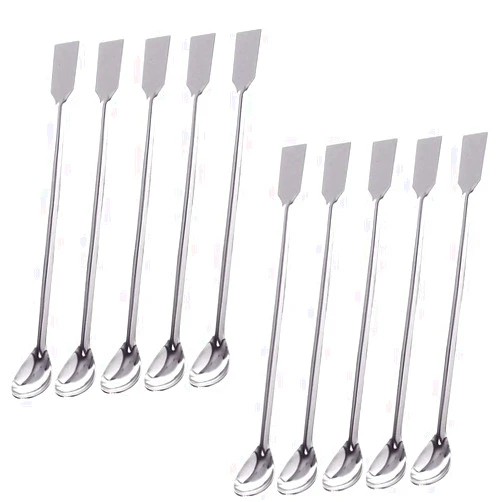 TIHOOD 10PCS 2 in 1 Stainless Steel Lab Spoon Spatula/Laboratory Sampling Spoon Mixing Spatula