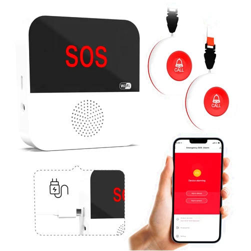 SanJie WiFi Rechargable Smart Wireless Caregiver Pager Call Button System Nurse Calling Alert System for Elderly Patient Seniors Disabled Kids 2 SOS Panic Buttons 1 Receiver (only Supports 2.4GHz Wi-Fi)