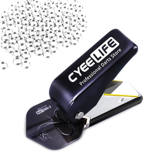 CyeeLife Dart Accessory: Flight Hole Punch Tool with 100 Metal O Rings (Steel and Soft Tip Darts) (Black)