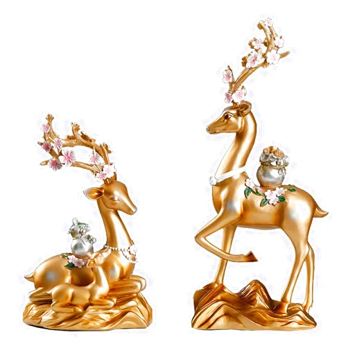 WANGXIAOYUE Sculpture Tabletop Statue sculpture Creative Living Room Deer Ornament Home Furnishing Decoration TV Cabinet Wine Cabinet Deer Statue Decoration Feng Shui Lucky Deer Crafts Furnishing Ornaments Deskto