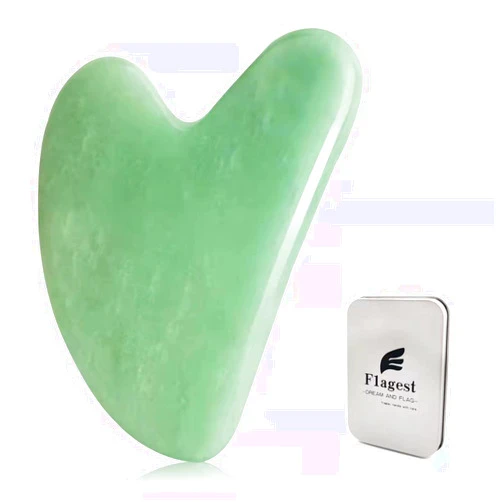 Flagest Gua Sha Facial Tool - Jade Stone Massager for Spa Acupuncture Therapy - Heart Shape Guasha for Face