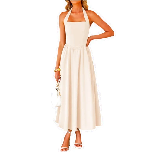 ZESICA Women's Summer Sleeveless Halter Midi Dress 2026 Off Shoulder High Waist Flowy Beach Wedding Guest Long Dresses