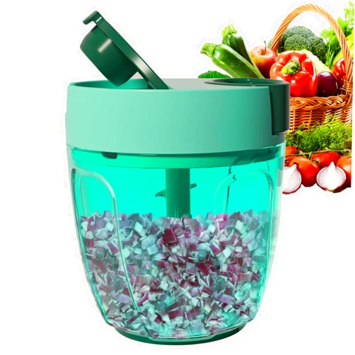 Ourokhome Vegetable Chopper Manual Food Processor, Kitchen Mini Portable Hand Pull String Garlic Mincer Onion Chpper Cutter with Feeding Inlet for Salsa, Pesto, Guacamole, Puree etc. 900 ml, Blue