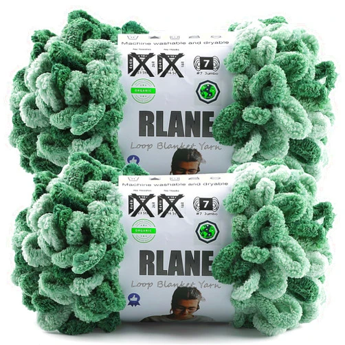 RLANE Loop Yarn for Finger Knitting Soft - Chunky Yarn for Hand Knitting - 2 Pack of 180 G/6.4 Oz - #7 Jumbo - 18 Yards - Chenille Blanket Yarn for Crocheting Blankets (2, Sage Green - Mint Green)