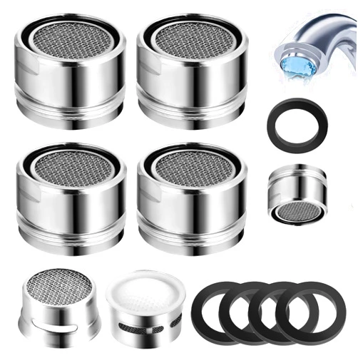 Bremorou 4 Pcs Faucet Aerator 24mm/0.95inch Replacement Aerator Male Stainless Steel Water Aerator Faucet Filter Kitchen Sink Faucet Aerator With 4 Pcs Gasket For Kitchen Bathroom(Built-In Aerator)