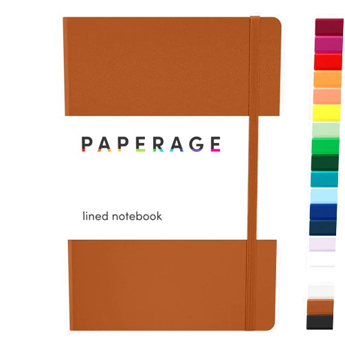 PAPERAGE Lined Journal Notebook, (Cognac), 160 Pages, Medium 5.6 inches x 8 inches - 100 GSM Thick Paper, Hardcover