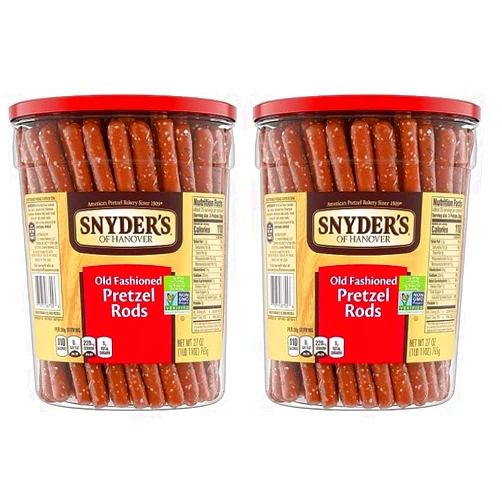 Snyder's of Hanover, Old Fashioned Pretzel Rods, 27 Oz Canister (Pack of 2)